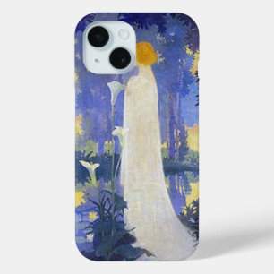 Woman in white with Calla lillies iPhone 15 Case