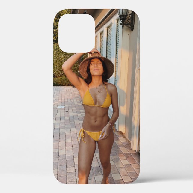 Woman in yellow bikini standing on brown brick flo Case-Mate iPhone case (Back)