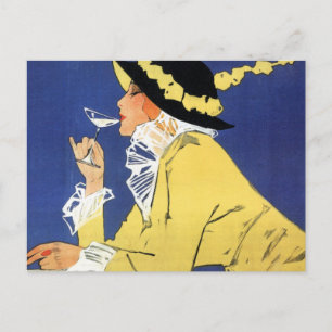 Woman in Yellow having a Drink Postcard