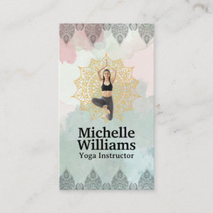 Woman in Yoga Pose   Mandala and Paisley Pattern Business Card