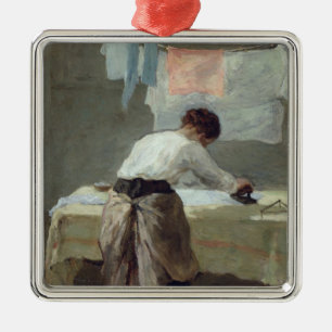 Woman Ironing Metal Tree Decoration