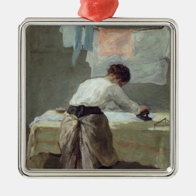 Woman Ironing Metal Tree Decoration (Front)