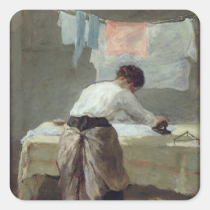 Woman Ironing Square Sticker