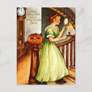 Woman & Jack O' Lantern Holiday Postcard