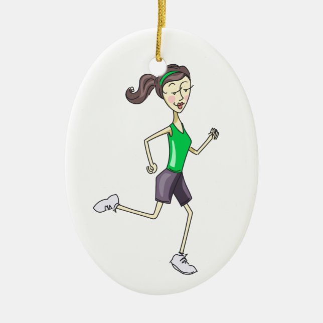 Woman Jogging Ceramic Tree Decoration (Front)