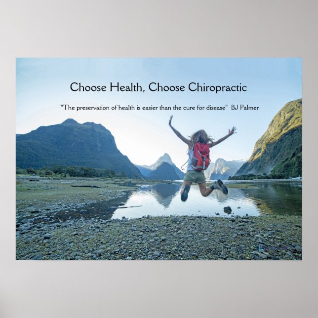 Woman jumping at lake Chiropractic Poster (Front)