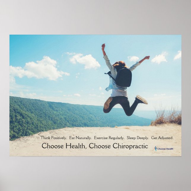 Woman jumping at top of hill Chiropractic poster (Front)