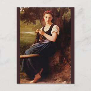 Woman Knitting by Bouguereau Postcard