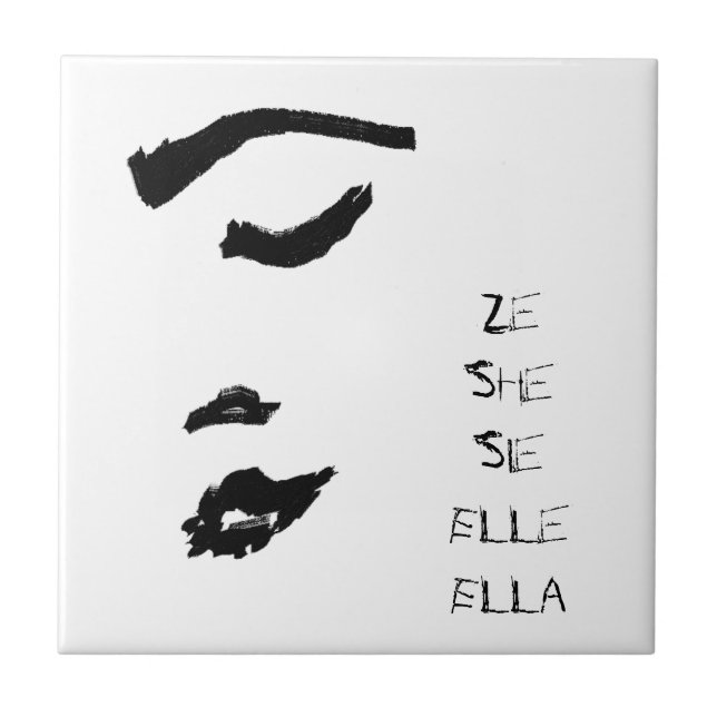 Woman Lady Face Sketch She Ze Elle Ella Sie Tile (Front)