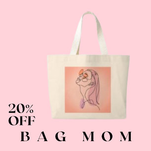 Woman Lady Thin Line Face Drawing Large Tote Bag
