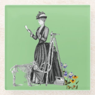 WOMAN LAND SURVEYOR WESTERN SURVEY VINTAGE GLASS C COASTER