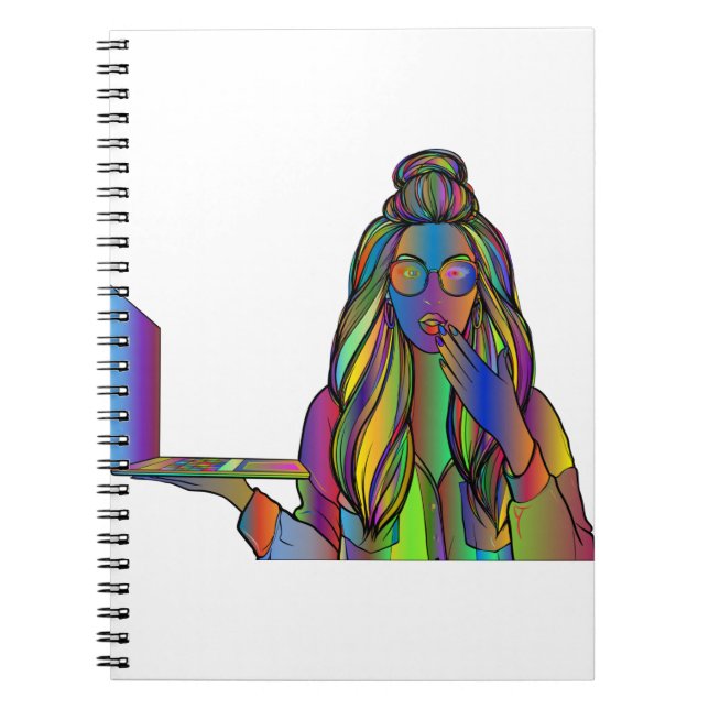 Woman Laptop Line Art Computer Digital Notebook (Front)