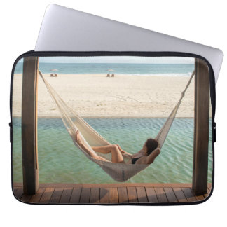 Woman Laying On A Hammock At A Small Hotel Laptop Sleeve