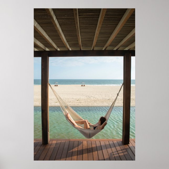 Woman Laying On A Hammock At A Small Hotel Poster (Front)
