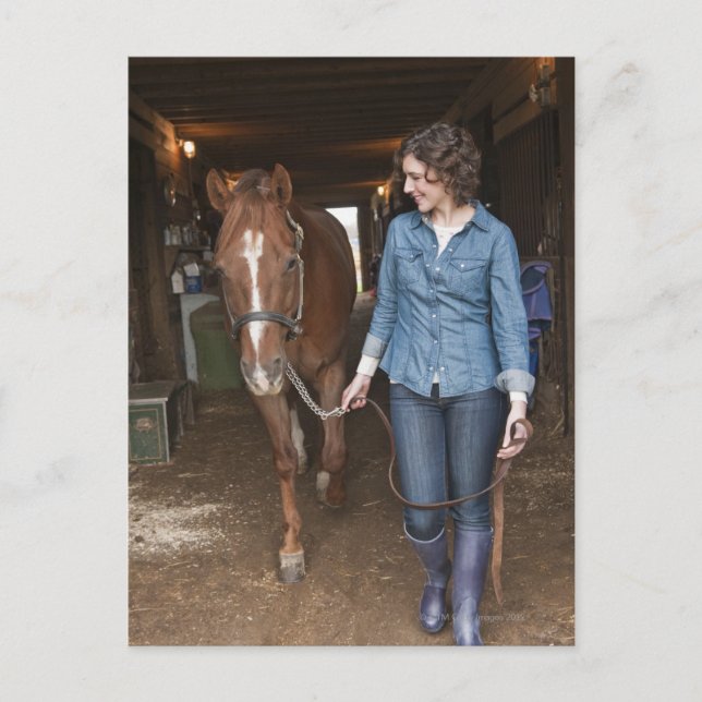 Woman leading horse postcard (Front)