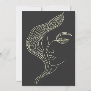 Woman Leaf Elegant Line Art Profile Invitation