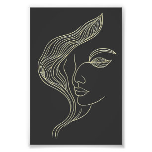 Woman Leaf Elegant Line Art Profile Photo Print