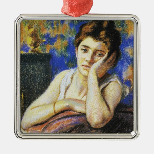 Woman Leaning on a Chair Metal Tree Decoration (Front)