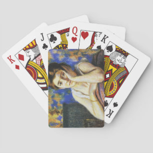 Woman Leaning on a Chair Playing Cards