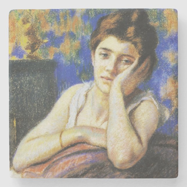 Woman Leaning on a Chair Stone Coaster (Front)