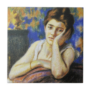 Woman Leaning on a Chair Tile