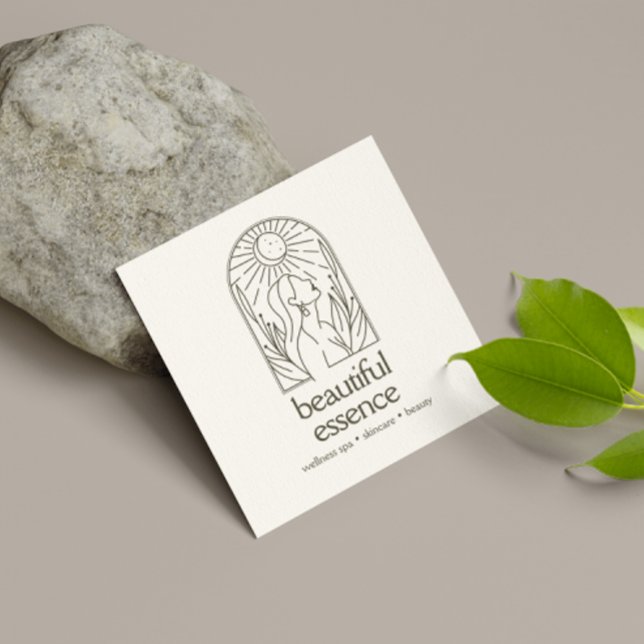 Woman Leaves Moon Arch Beauty Wellness Spa Sage Square Business Card (Creator Uploaded)