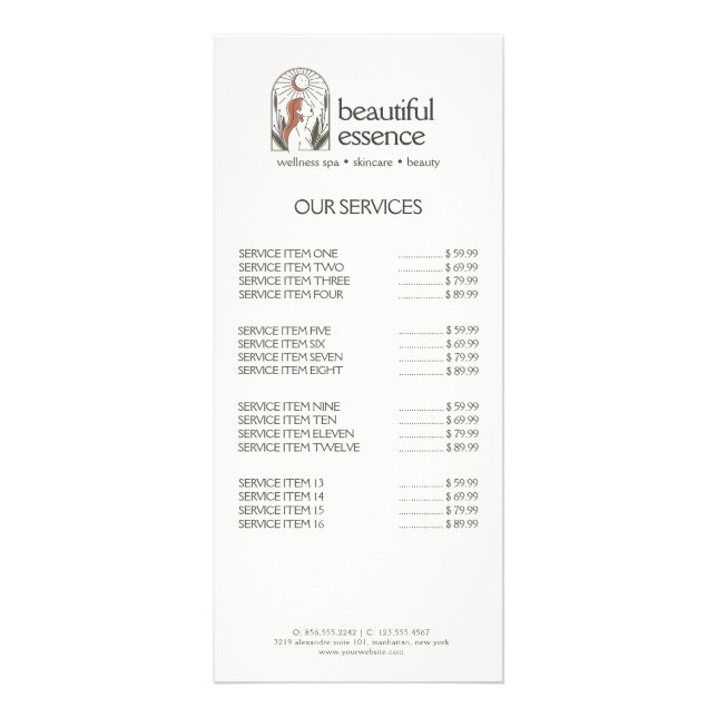 Woman Leaves Moon Arch SKINCARE Wellness Day Spa Rack Card (Front)