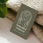 Woman Leaves Moon Arch Wellness Day Spa SAGE Business Card<br><div class="desc">This whimsical boho business card features an elegant logo of a woman’s silhouette adorned with delicate leaves and a crescent moon, all set within a graceful arch frame in a warm organic monochrome palette of dark sage and ivory. The front of the card highlights this stunning design alongside two customisable...</div>