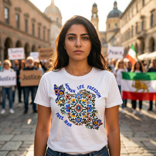 Woman Life Freedom Persian Tiles Blue T-Shirt