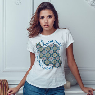 Woman Life Freedom Protest   Flowers Blue T-Shirt