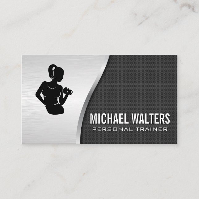 Woman Lifting Weight | Personal Trainer  Business Card (Front)