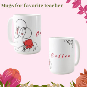   Woman Line Art  Drawing, Coffee Text Mug
