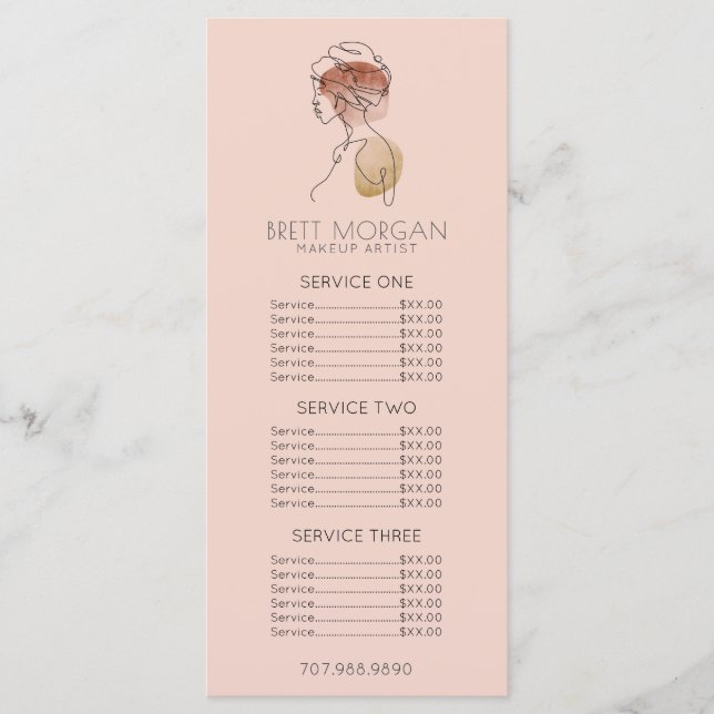 Woman Line Art Pink Makeup Artist Price Flat Menu (Front)