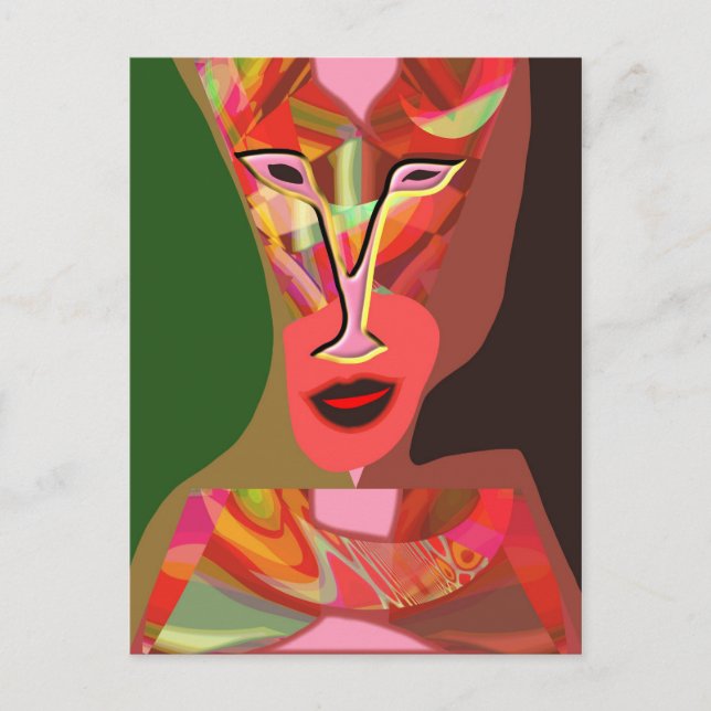 Woman listening to hot music postcard (Front)