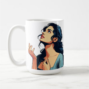 Woman Looking up praying to God illustration art Coffee Mug