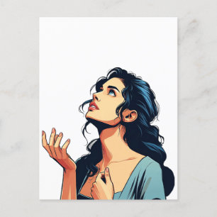 Woman Looking up praying to God illustration art Postcard