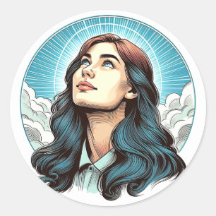Woman Looking up To heaven Colour illustration Art Classic Round Sticker