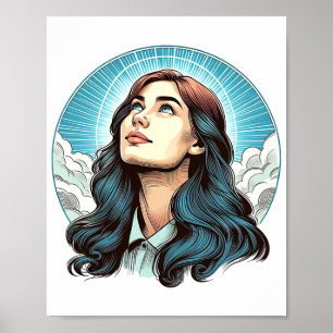 Woman Looking up To heaven Colour illustration Art Poster