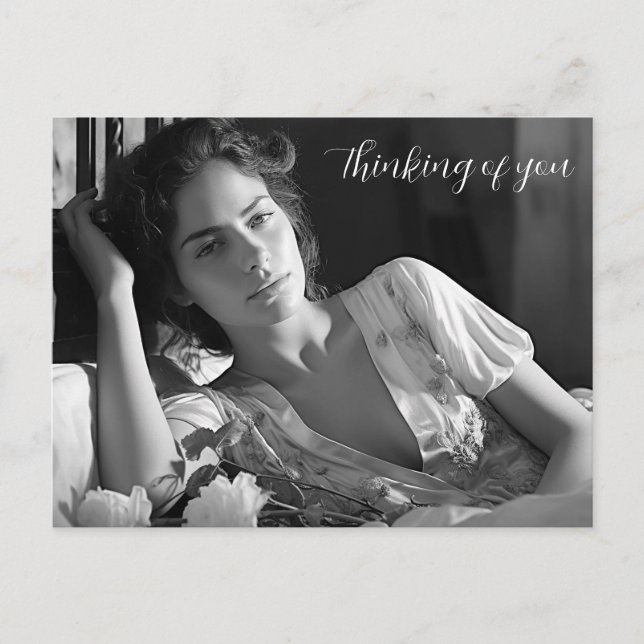 Woman lounging in bed B&W photo Postcard (Front)