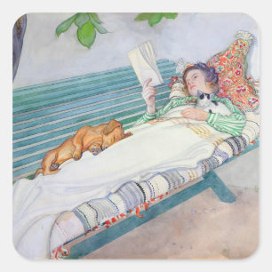 Woman Lying on a Bench, 1913 Square Sticker