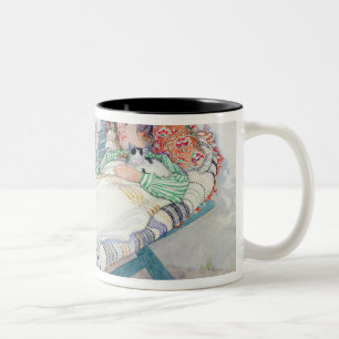 Woman Lying on a Bench, 1913 Two-Tone Coffee Mug
