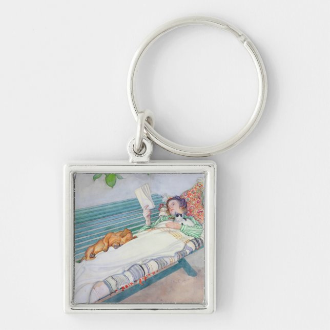 Woman Lying on a Bench, 1913 (w/c on paper) Key Ring (Front)