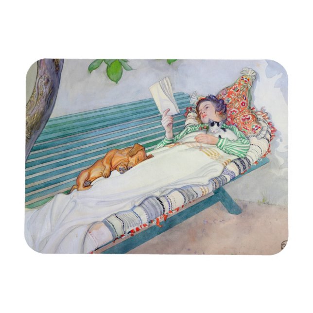 Woman Lying on a Bench, 1913 (w/c on paper) Magnet (Horizontal)