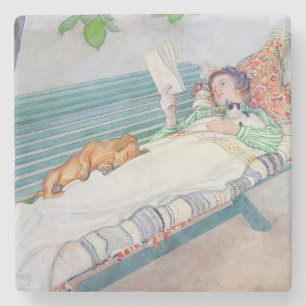 Woman Lying on a Bench, 1913 (w/c on paper) Stone Coaster