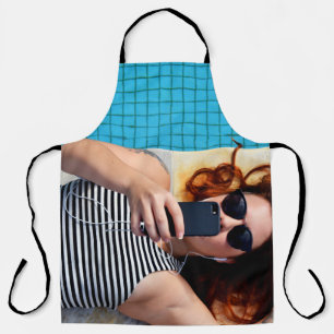 Woman lying on brown floor apron