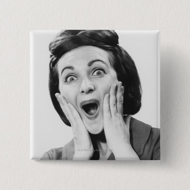 Woman Making Face 15 Cm Square Badge (Front)