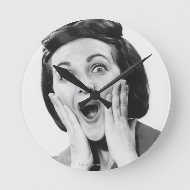 Woman Making Face Round Clock (Front)