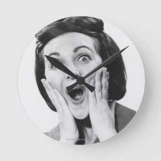 Woman Making Face Round Clock