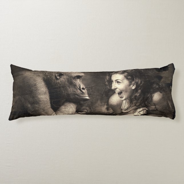 Woman Making Gorilla Laugh Body Cushion (Front)