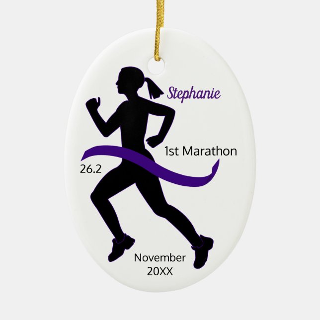 Woman Marathon Runner Ornament Purple (Front)
